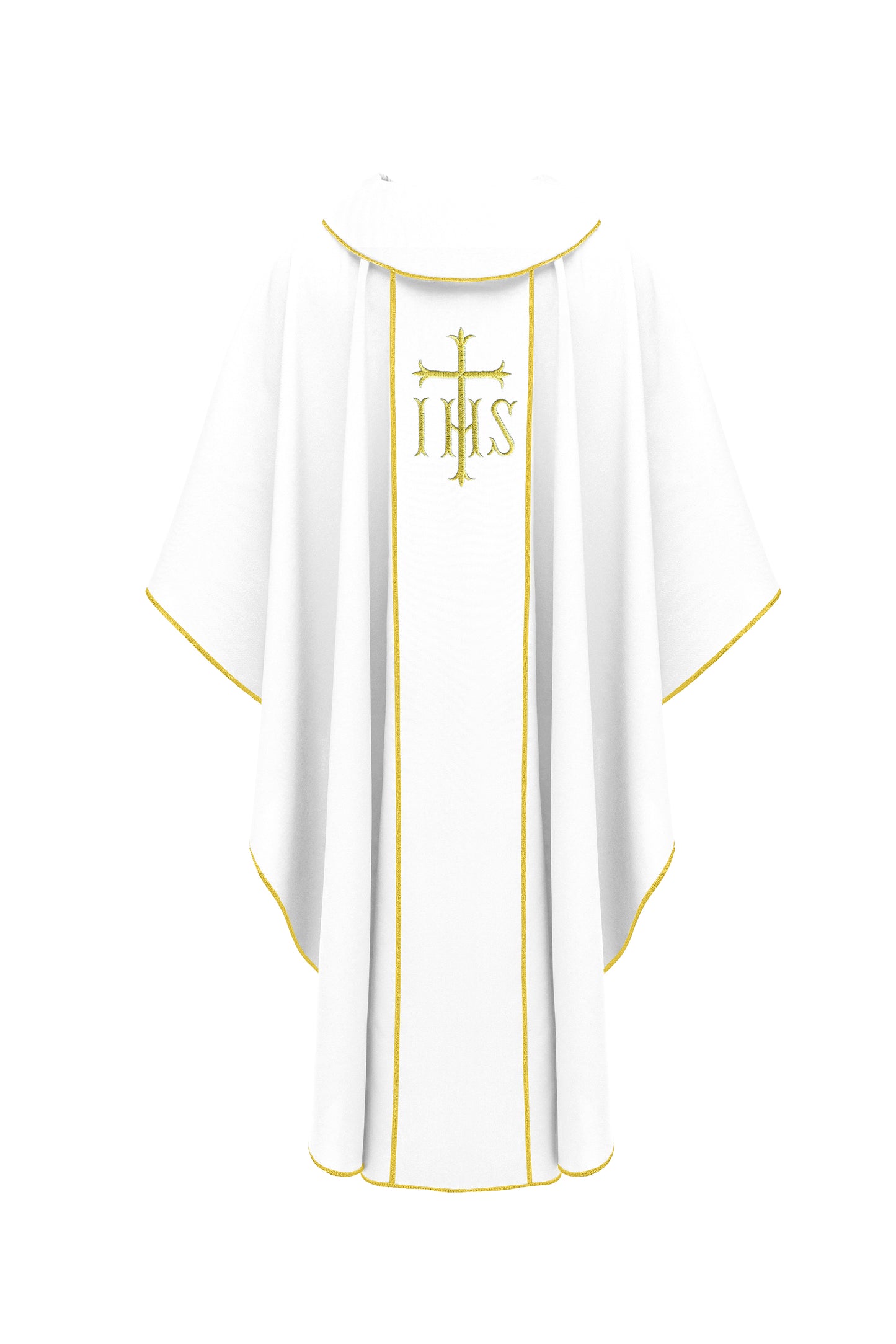 White Chasuble with IHS and Cross Embroidery