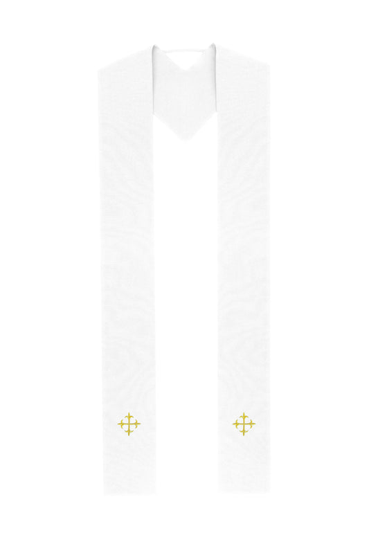 White Stole with Ornate Gold Cross Embroidery