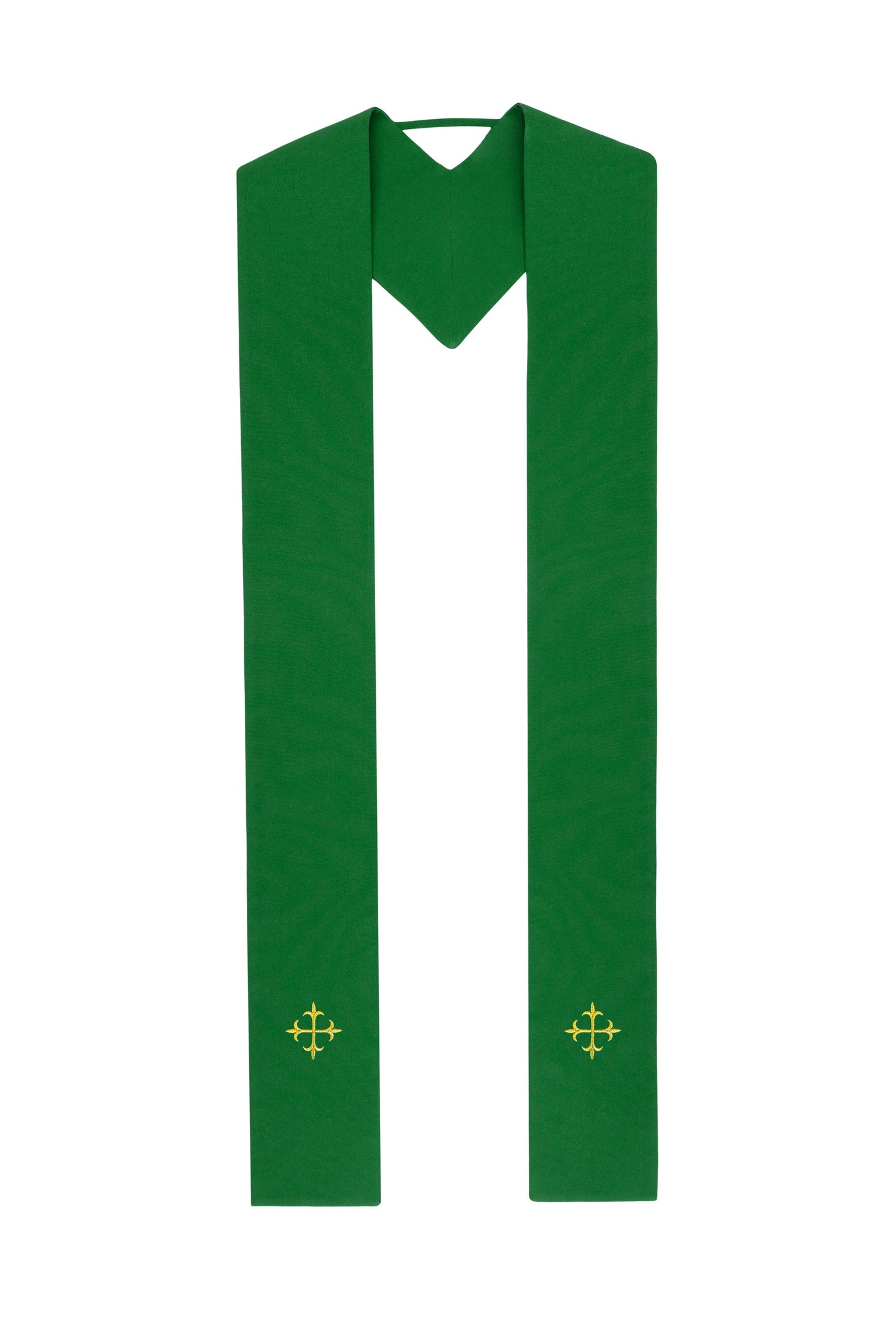 Green Stole with Ornate Gold Cross Embroidery