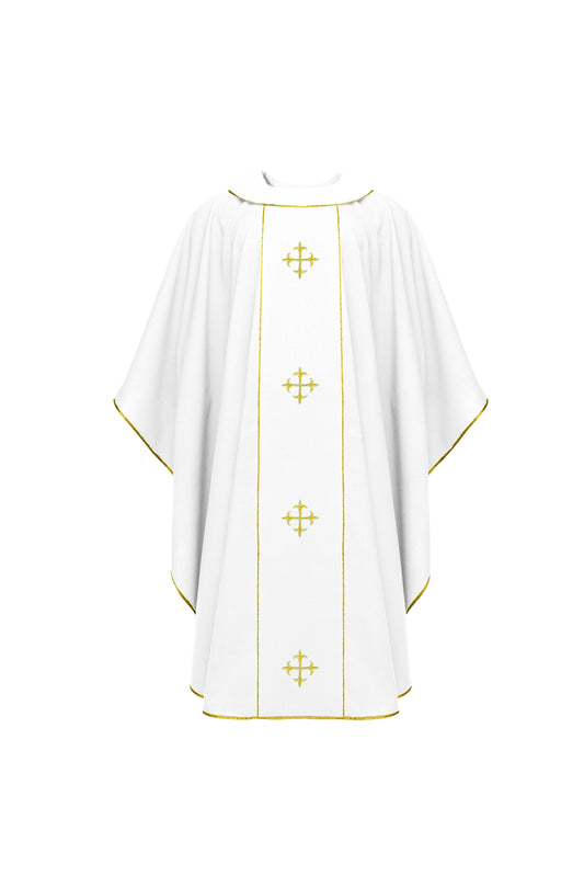 White Chasuble with Ornate Gold Crosses