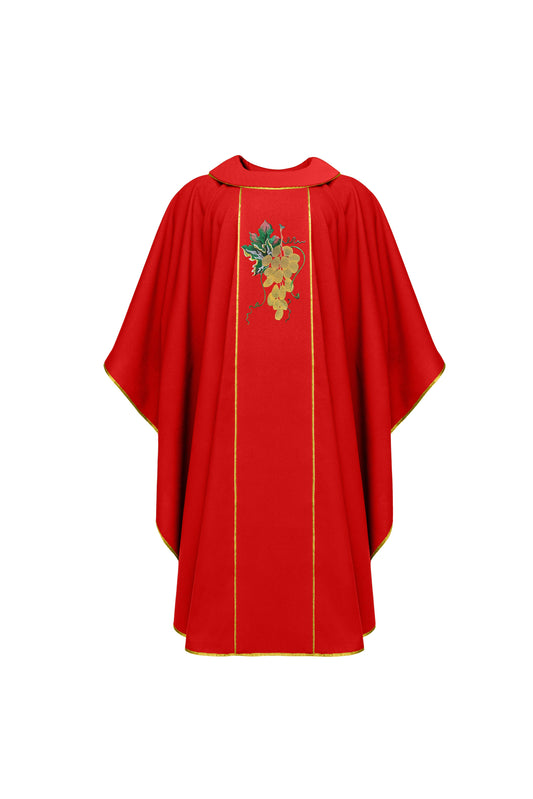 Red Chasuble with Vine Embroidery