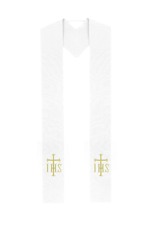 White Stole with Gold IHS and Cross