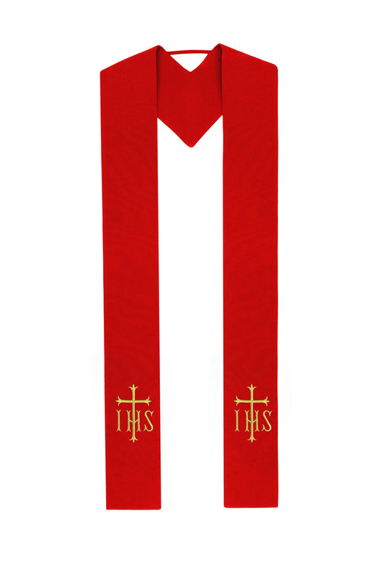 Red Stole with Gold IHS and Cross