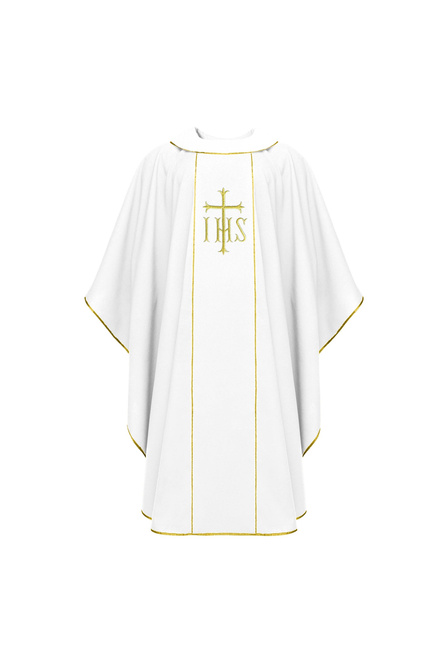 White Chasuble with IHS and Cross Embroidery