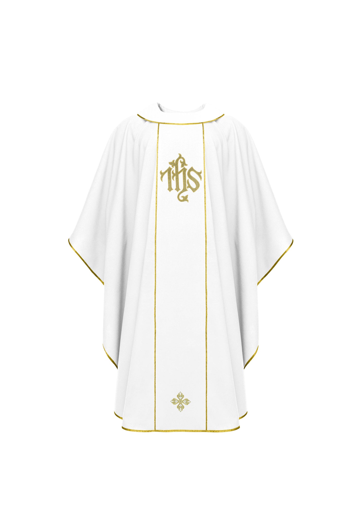 White Chasuble with IHS and Cross Embroidery