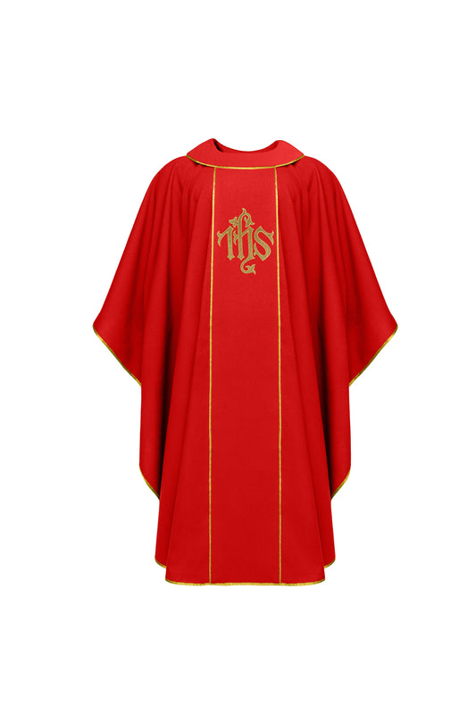 Red Chasuble with IHS Embroidery