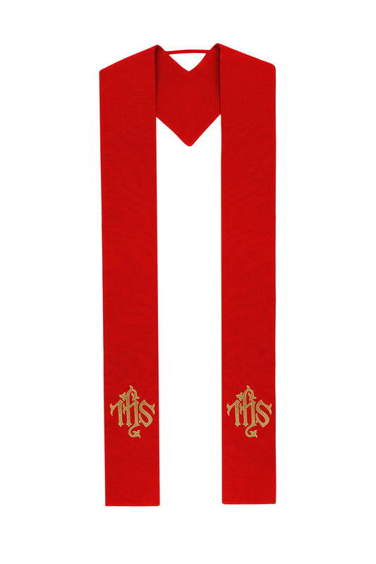 Red Stole with IHS Monogram Embroidery