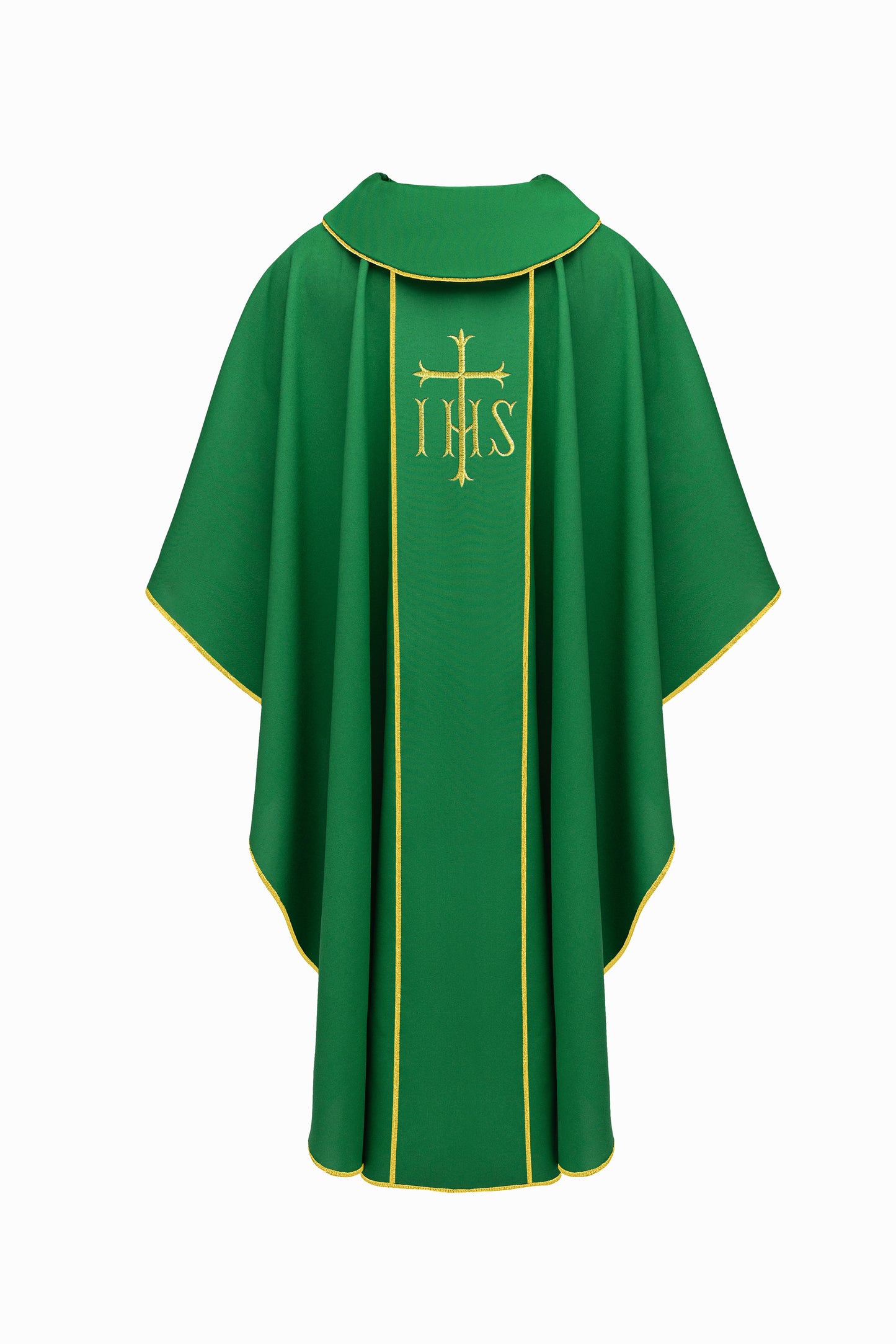 Green Chasuble with IHS and Cross Embroidery