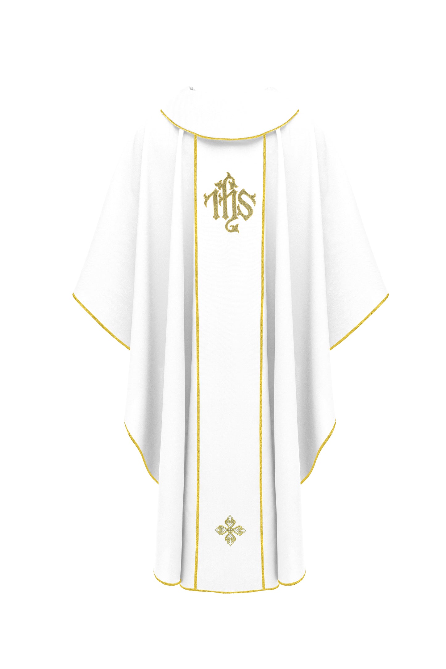 White Chasuble with IHS and Cross Embroidery