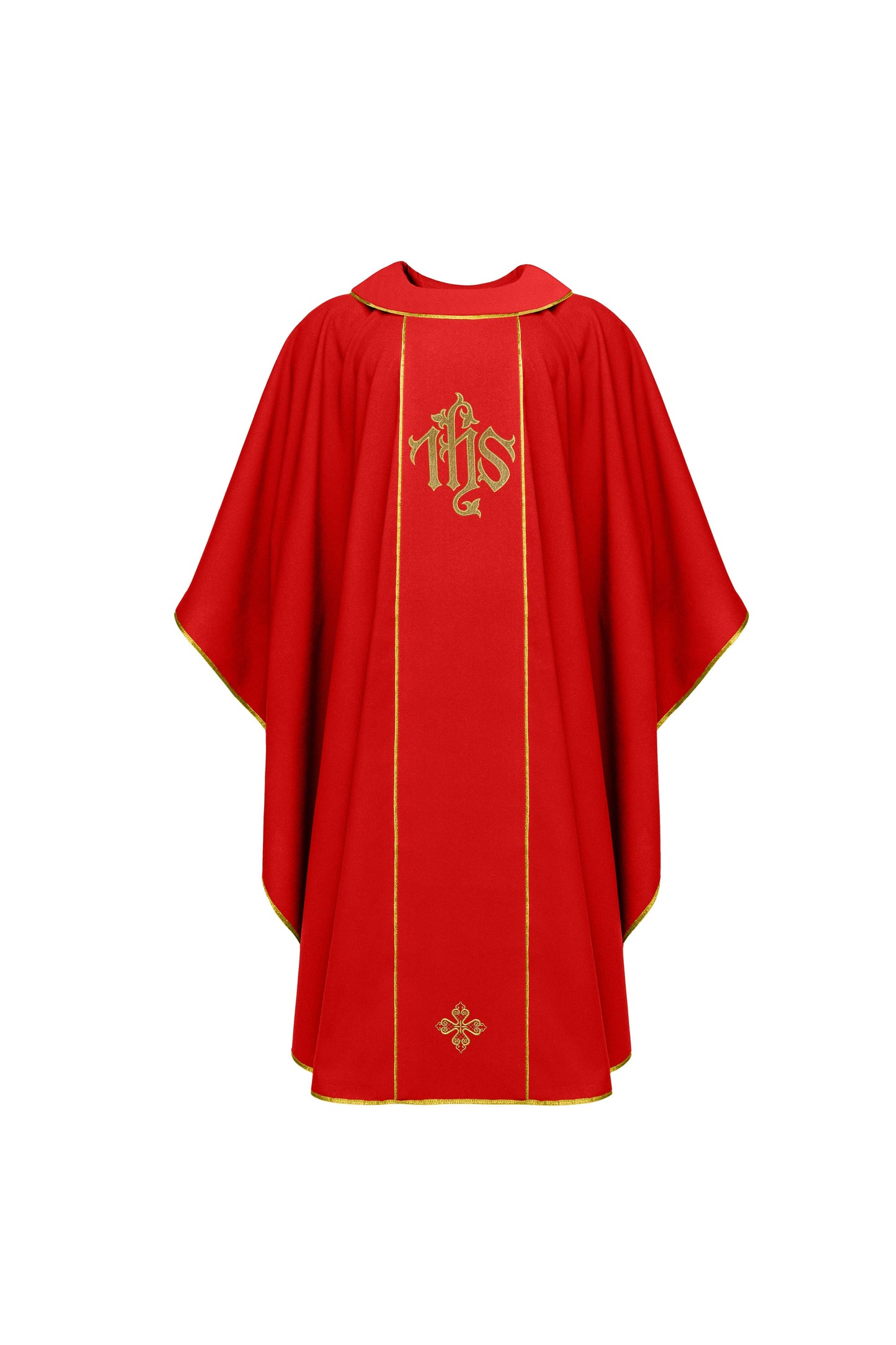 Red Chasuble with IHS and Cross Embroidery