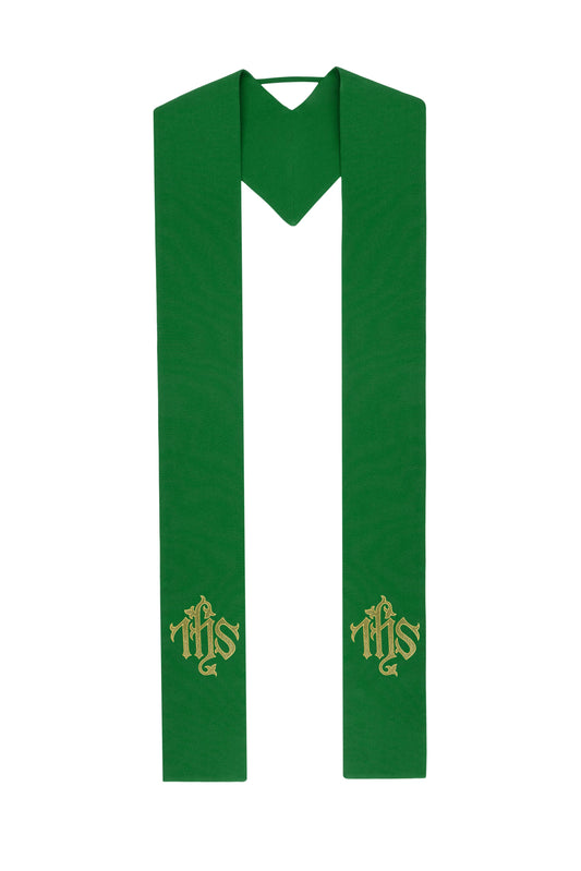 Green Stole with IHS Monogram Embroidery