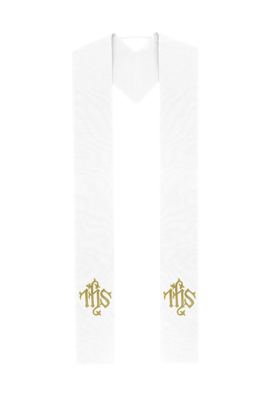 White Stole with IHS Monogram Embroidery